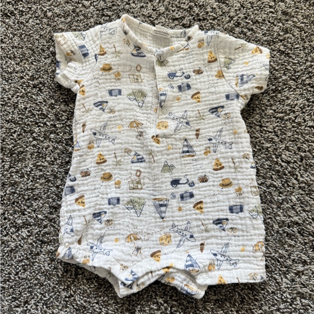 Starting Out White and Blue Patterned Kids One Piece